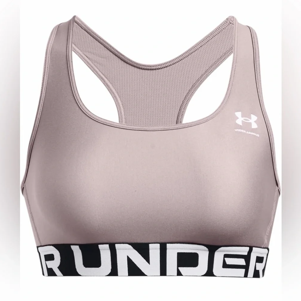 Under Armour HeatGear Mid Impact Branded Bra Tetra Gray/White Womens Size XL - Picture 4 of 10